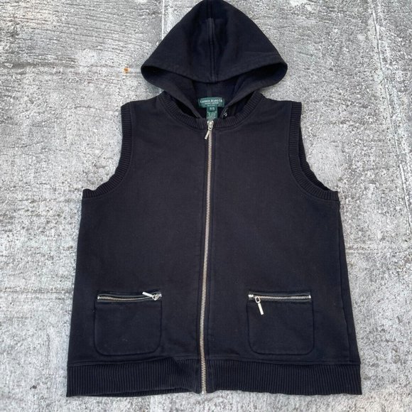 Ralph Lauren Jackets & Blazers - Ralph Lauren Petite Women Vest Black Cotton Hooded Zip Up Vest Size PS